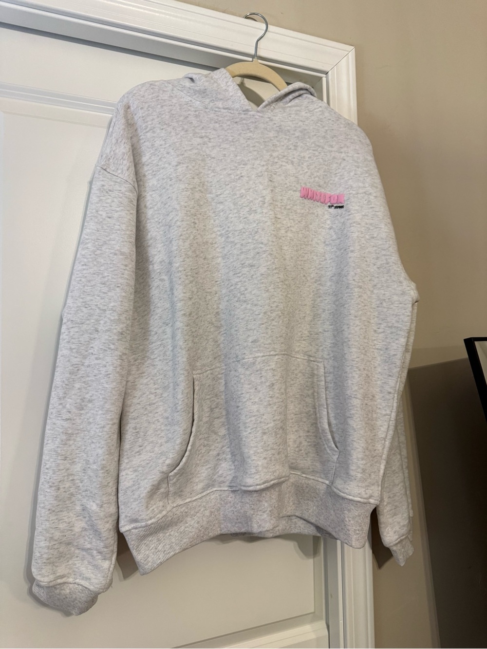 White Fox Boutique Heather Gray Hoodie with Pink Logo